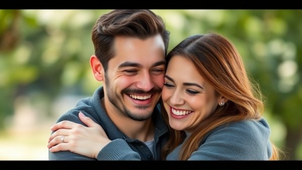 Couple embracing and smiling outdoors, illustrating different sex drives in marriage.