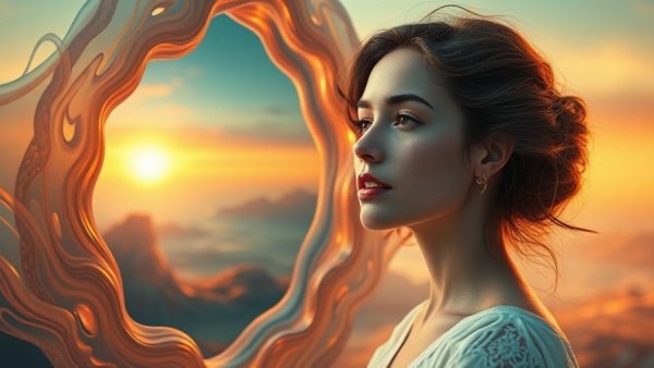 Healing is happening even when you can't see it, woman gazes into a colorful mirror.