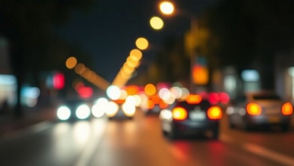 Abstract night traffic in the city with blurred lights and cars.