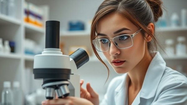 Military spouse careers: woman in lab coat using microscope
