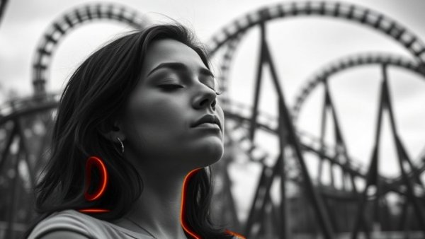 Serene meditation amidst roller coaster contrast, roller coaster meditation.