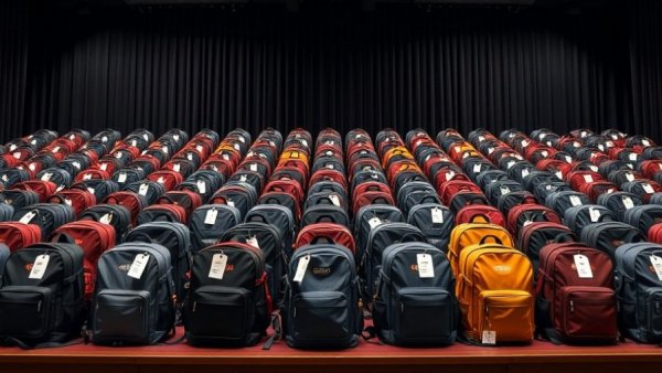 Back-to-School Support for Military Teens: backpacks on stage with tags