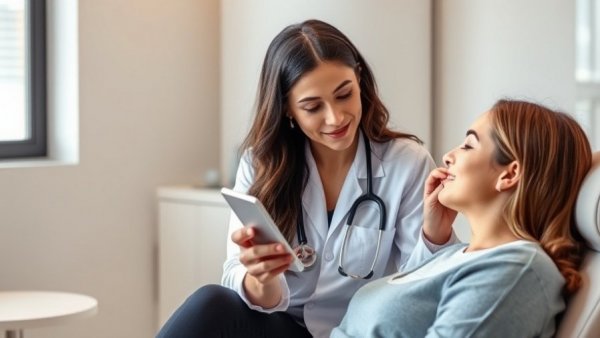 Medical professional with patient during good faith exam for aesthetic treatments.