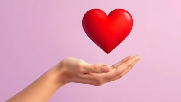 Illustration of a hand offering support with a red heart symbolizing emotional wellness.