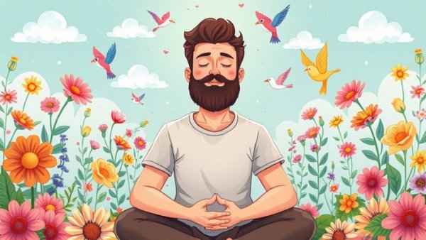 Mindful living illustration with serene man outdoors