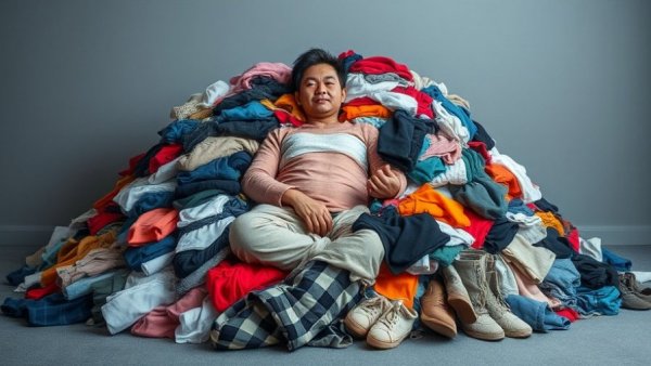 Embrace minimalism for a simple life illustration with chaos of clothes