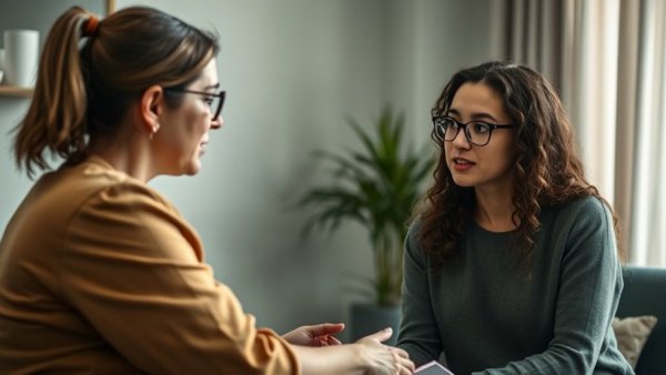 Counselor and young woman in a modern office, types of counseling session.