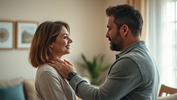 A couple having a meaningful relationship check-in at home.
