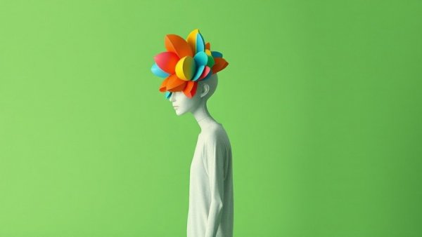 Surreal abstract person in discomfort zone with colorful head
