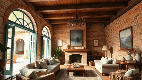 Charming rustic living space highlighting creative dwelling ideas with brick and wood.