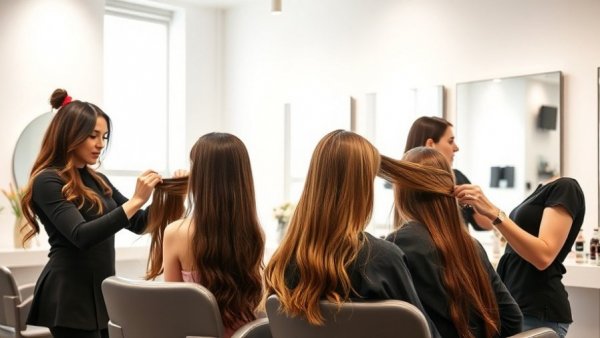 Hairdressers applying extensions in modern salon, do hair extensions damage your hair