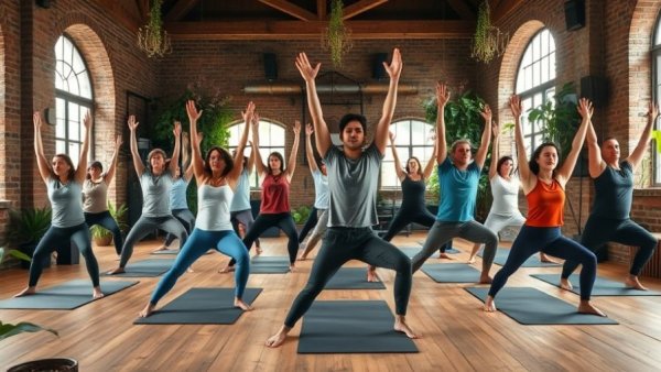 Diverse group practicing yoga in a cozy studio, becoming a better yoga teacher.