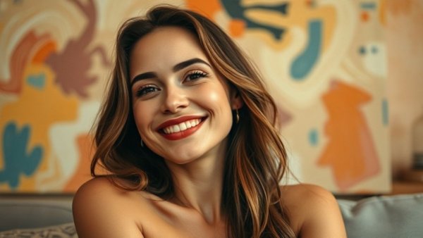 Abstract painting of a smiling woman being easy to get along with