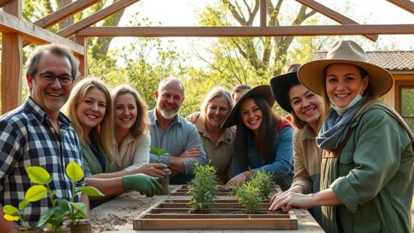 Group at sustainable structure site in nature.