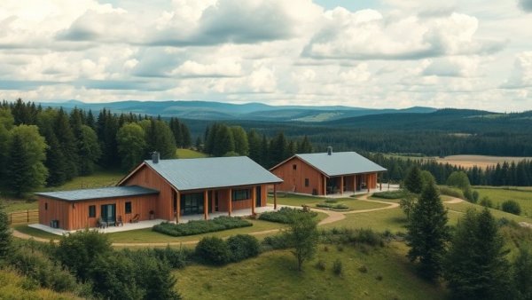 Sustainable building material used in modern rural constructions amidst nature.