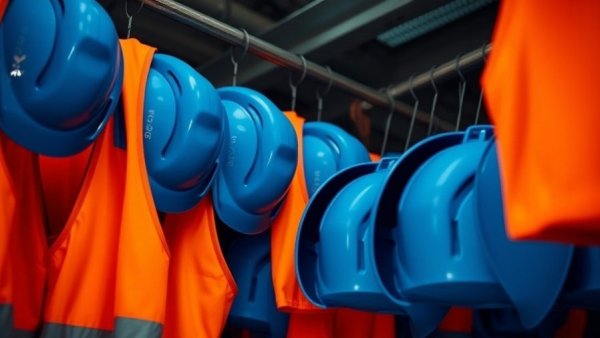 Importance of workplace safety inspections indicated by organized safety gear.