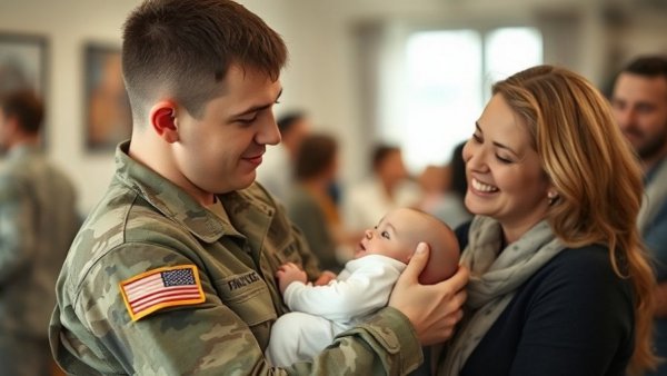Military family reunion highlighting health care needs.