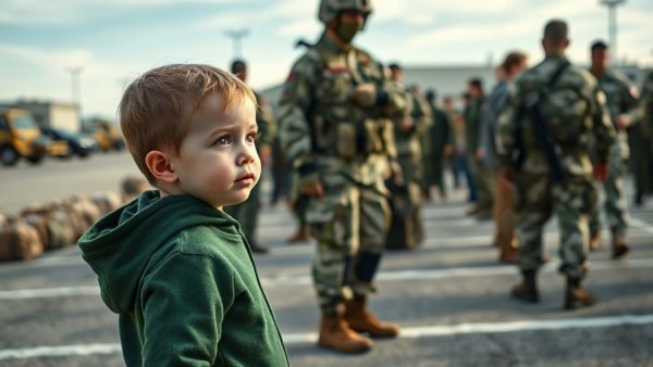 Child observing military deployment, highlighting deployment stress management