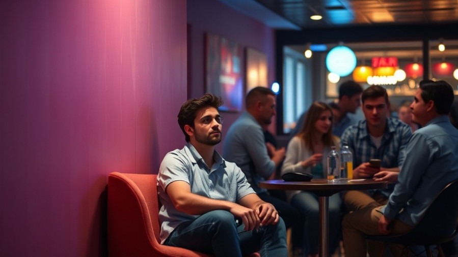 Young man feeling isolated amidst a crowd, portraying mental wellness and emotional health.