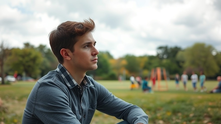 Thoughtful young man in a park, reflecting on emotional intelligence and personal growth.