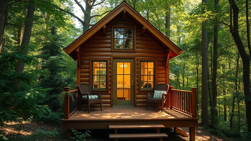 Photorealistic wooden tiny home in a forest, showcasing sustainable living and site prep.
