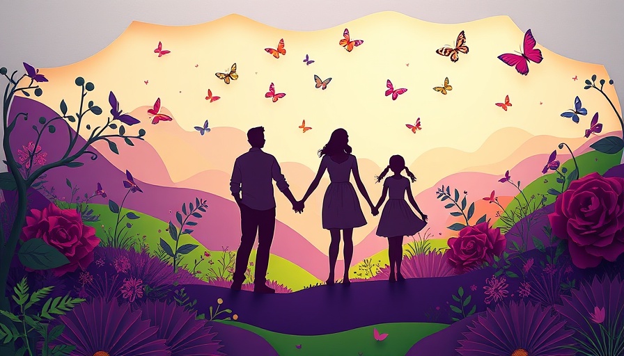 Colorful family silhouette symbolizes emotional wellness in paper-cut art.