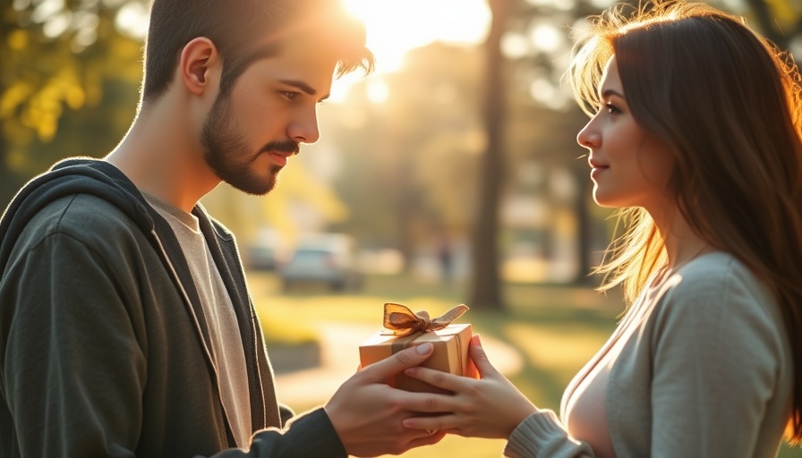 Thoughtful woman receiving a gift, emphasizing emotional wellness.