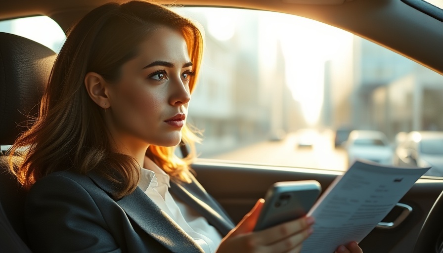 Businesswoman thinking deeply while on a phone call, holding a document.