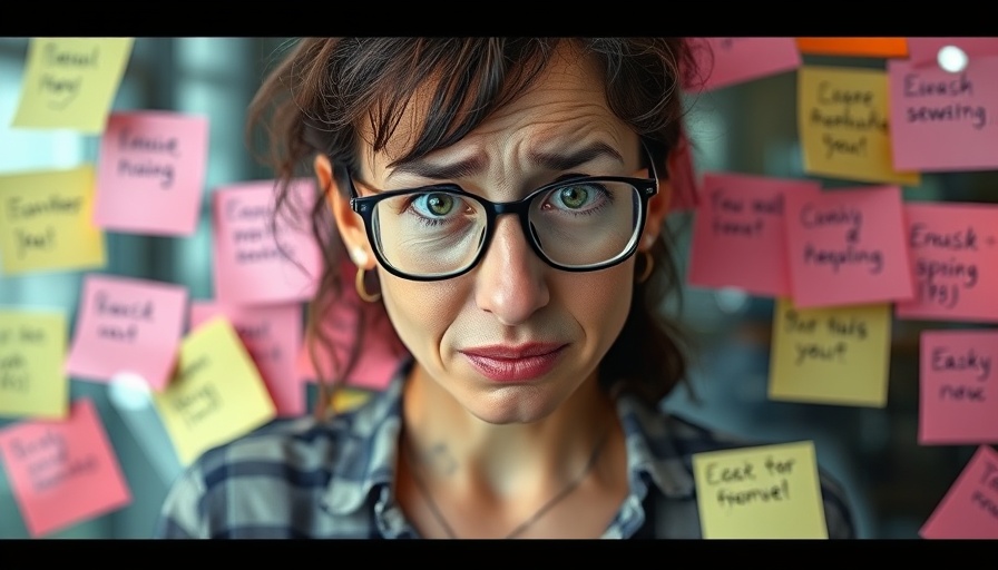 Impact of being too busy on marriage illustrated by stressed woman with sticky notes.