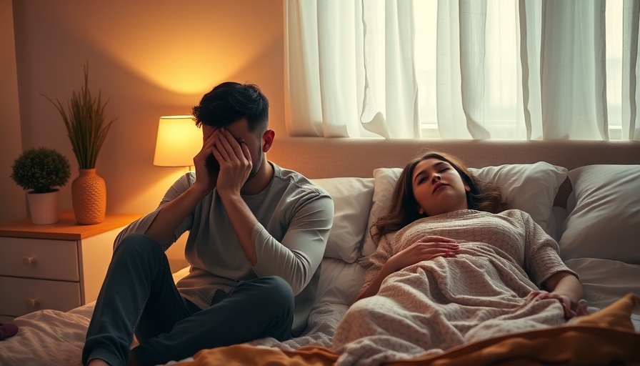 A distant man and woman in bed; living in a loveless marriage, warm tones.