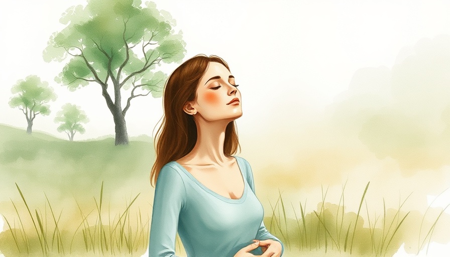 Tranquil watercolor showing emotional wellness with woman in nature