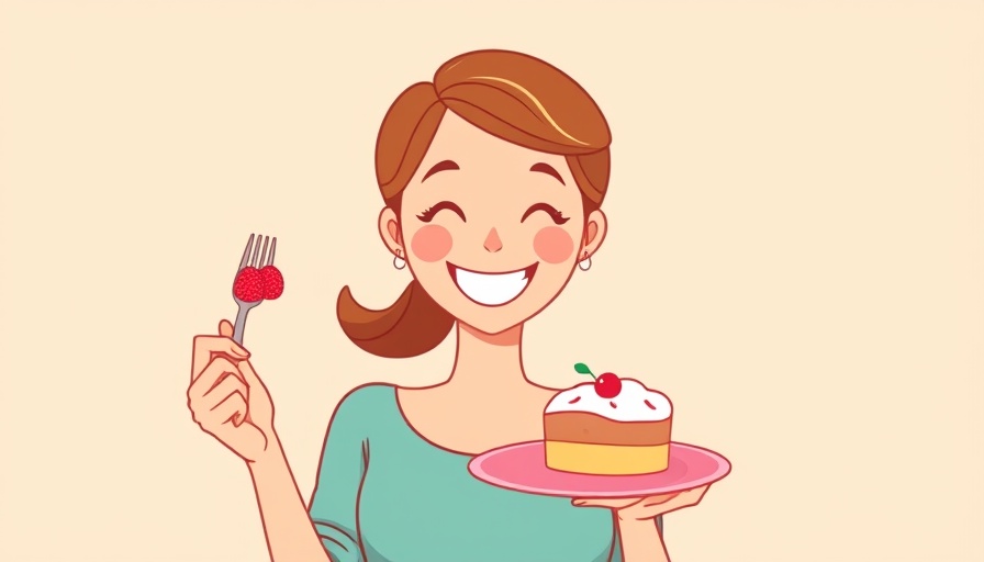 Illustration of a woman enjoying dessert for emotional wellness.