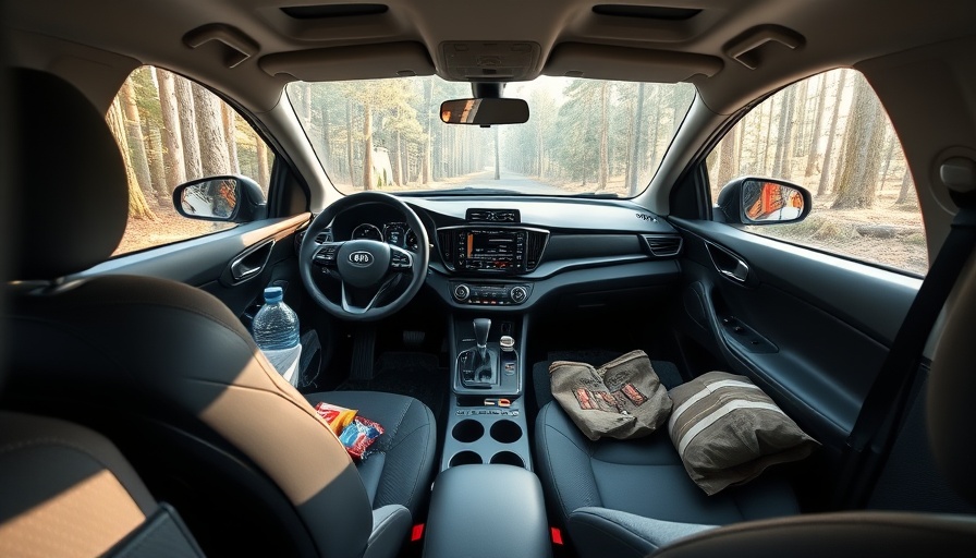 Kia Niro EV stealth camper interior with forest view.