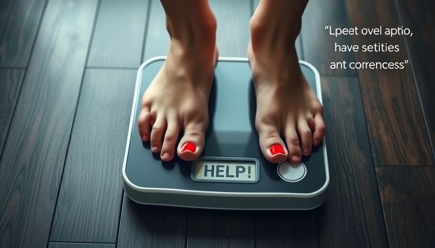 Feet on scale displaying 'HELP!' for long-term weight loss solutions.