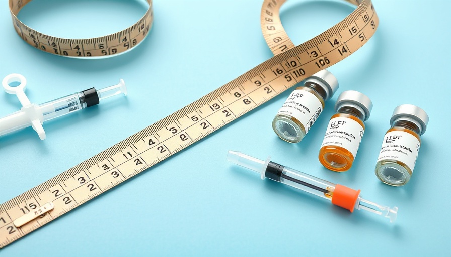 GLP-1 health benefits beyond weight loss illustration with tape measure and syringes.