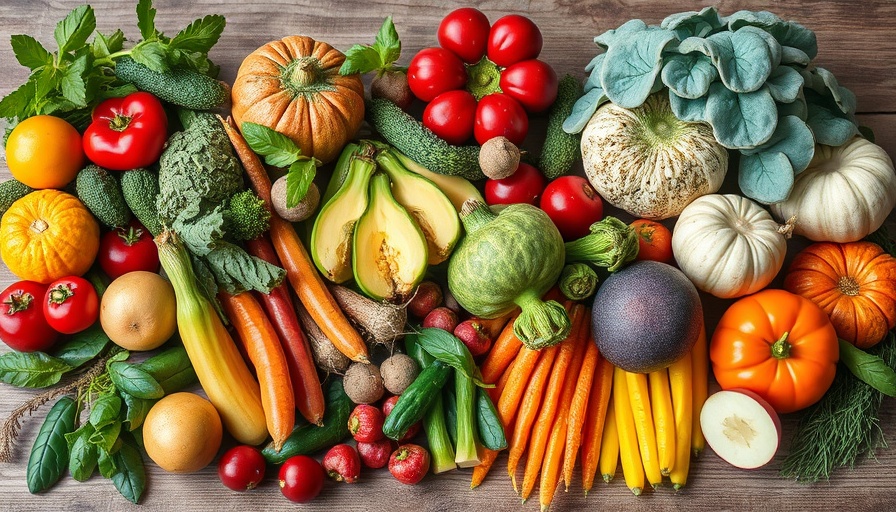 Colorful winter superfoods on rustic table for weight loss.
