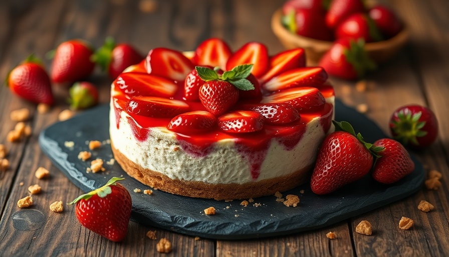 Healthier Strawberry Banana Cheesecake with fresh strawberries.