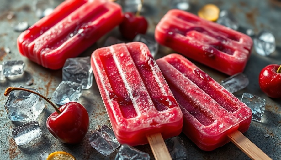 Bright and refreshing homemade cherry popsicles with ice.
