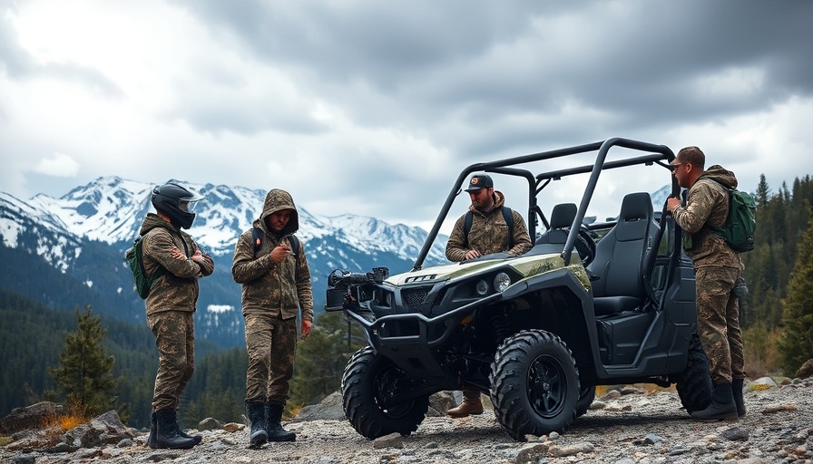 CFMoto 2026 UForce U10 UTV with outdoor enthusiasts in mountains.