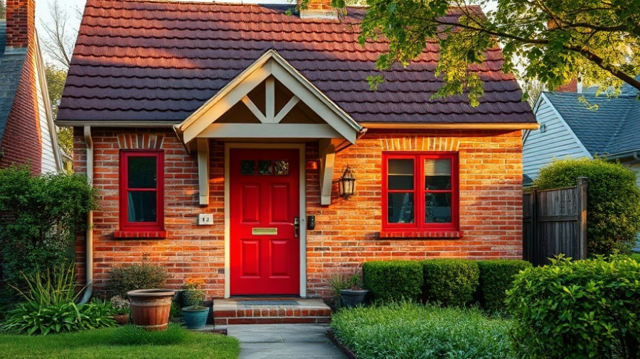 1960s cottage restoration with red-brick facade and red door