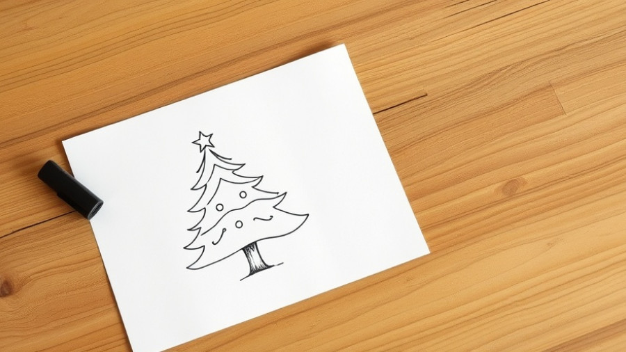 DIY window clings: Christmas tree sketch and marker on paper.