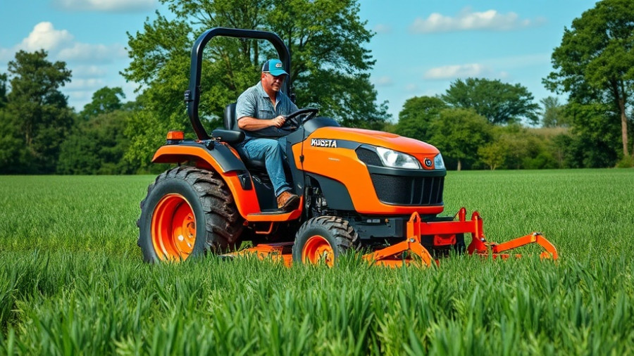Kubota new products showcased in action on grassy field.