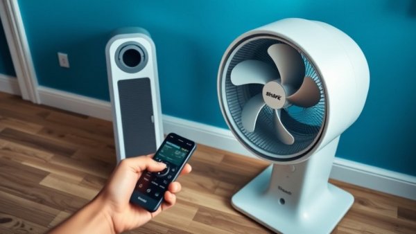 Shark TurboBlade fan and heater with remote on wooden floor, review context.