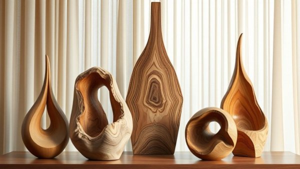 Vince Skelly wood carving sculptures in a modern interior setting