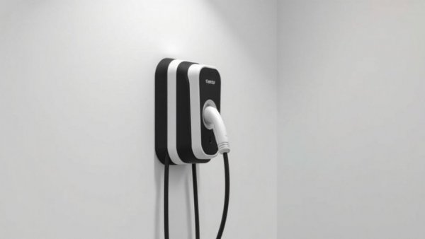 Modern electric vehicle charging station on wall.
