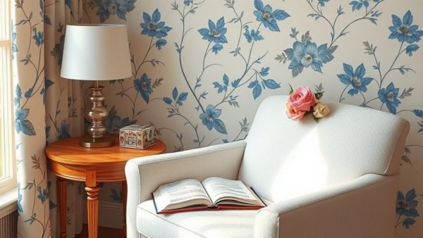 Charming white armchair and side table in cozy living area for home upgrades on Etsy.