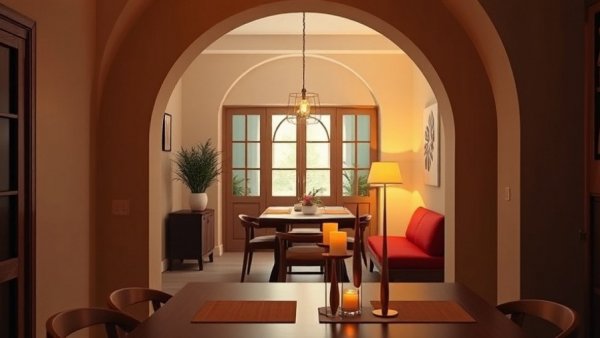 Modern minimalist dining area with warm lighting, home decor evolution.