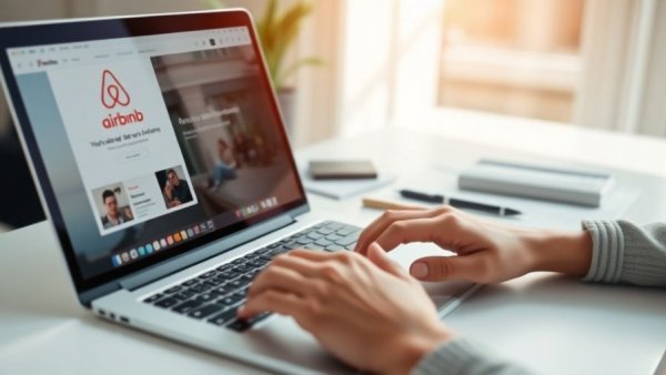 Browsing Airbnb website on laptop for pricing strategy analysis