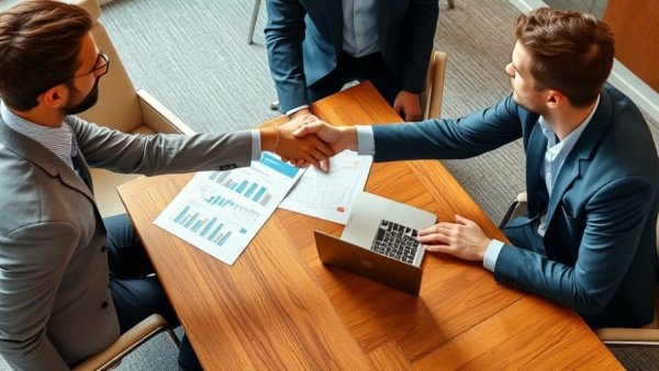 Business meeting handshake, first-time homebuyer tips context.