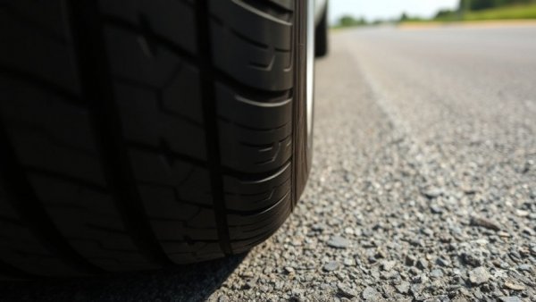 Close-up of car tire on road, showcasing tread pattern, related to using nitrogen in tires.